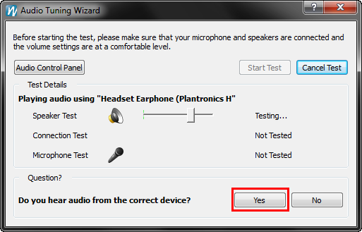 GP5 Audio Wizard first test headset Yes circled
